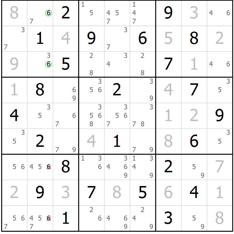Position des candidats pour la solution de la Gr 65 page 68 du magazine de sudoku Maestro n° 103
