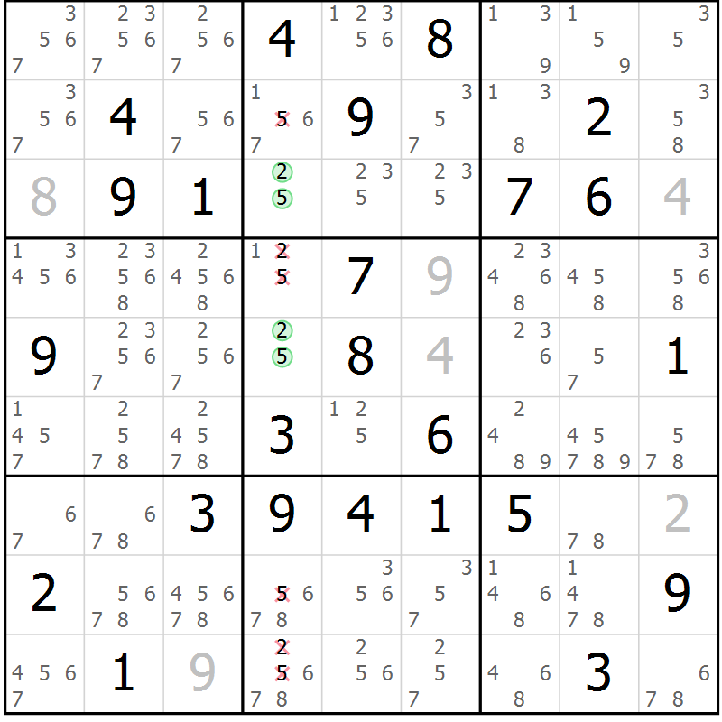 Position des candidats pour la solution de la Gr 66 page 69 du magazine de sudoku Maestro n° 103