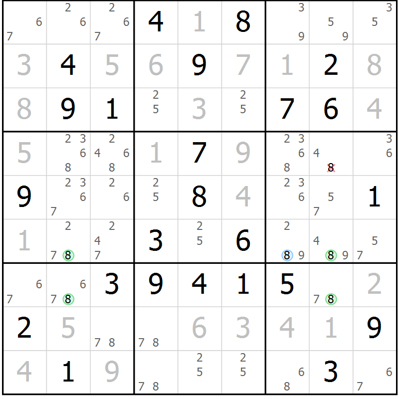 Position des candidats pour la solution de la Gr 66 page 69 du magazine de sudoku Maestro n° 103