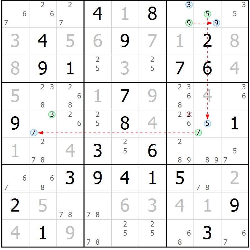 Position des candidats pour la solution de la Gr 66 page 69 du magazine de sudoku Maestro n° 103