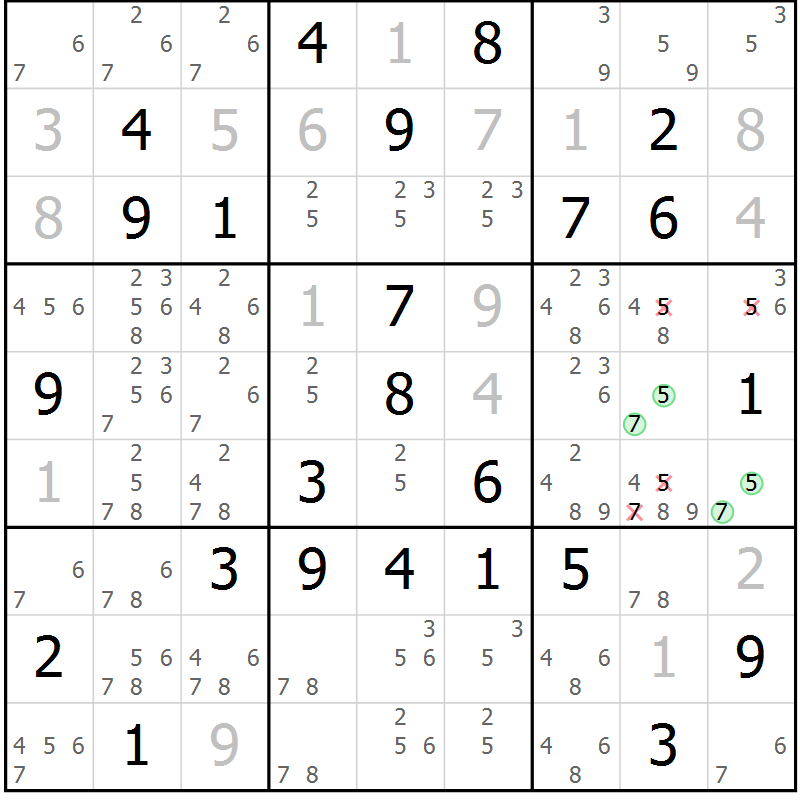 Position des candidats pour la solution de la Gr 66 page 69 du magazine de sudoku Maestro n° 103