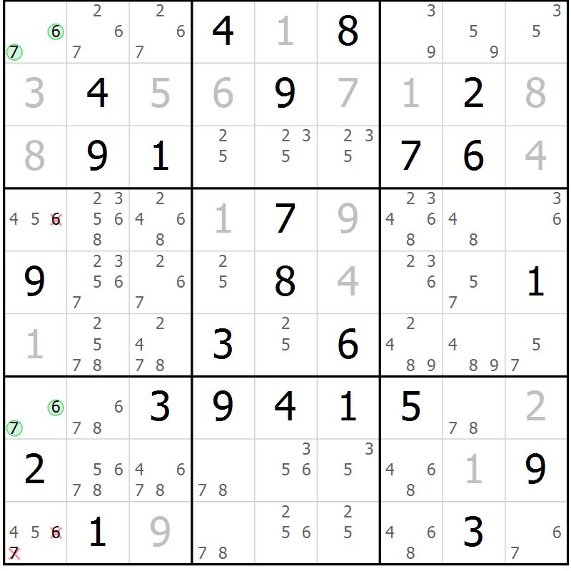 Position des candidats pour la solution de la Gr 66 page 69 du magazine de sudoku Maestro n° 103