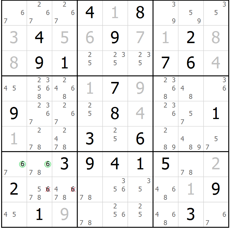 Position des candidats pour la solution de la Gr 66 page 69 du magazine de sudoku Maestro n° 103