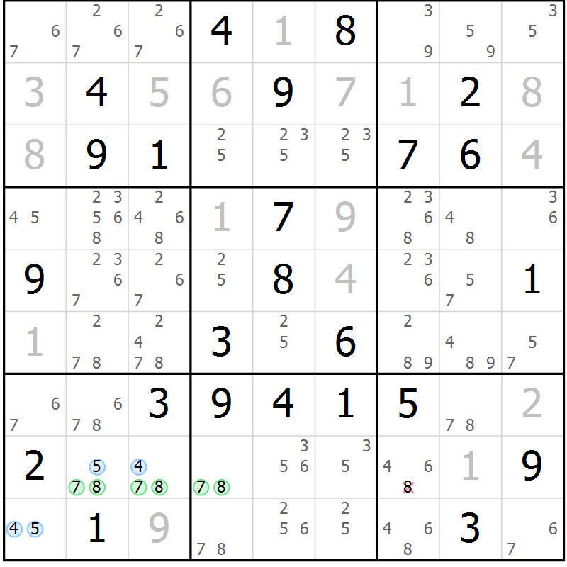 Position des candidats pour la solution de la Gr 66 page 69 du magazine de sudoku Maestro n° 103