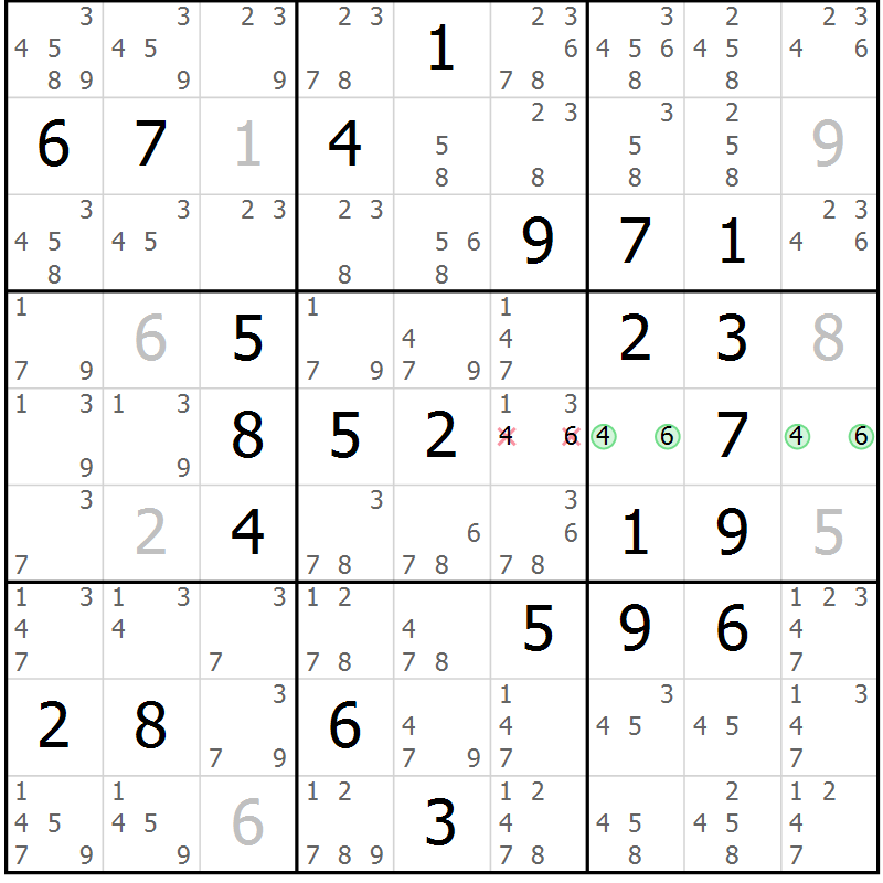 Position des candidats pour la solution de la Gr 67 page 70 du magazine de sudoku Maestro n° 103