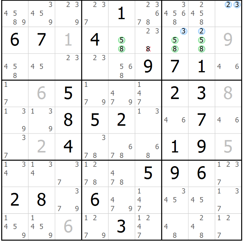 Position des candidats pour la solution de la Gr 67 page 70 du magazine de sudoku Maestro n° 103