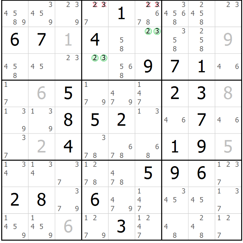 Position des candidats pour la solution de la Gr 67 page 70 du magazine de sudoku Maestro n° 103