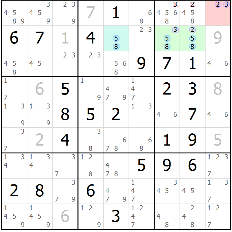 Position des candidats pour la solution de la Gr 67 page 70 du magazine de sudoku Maestro n° 103