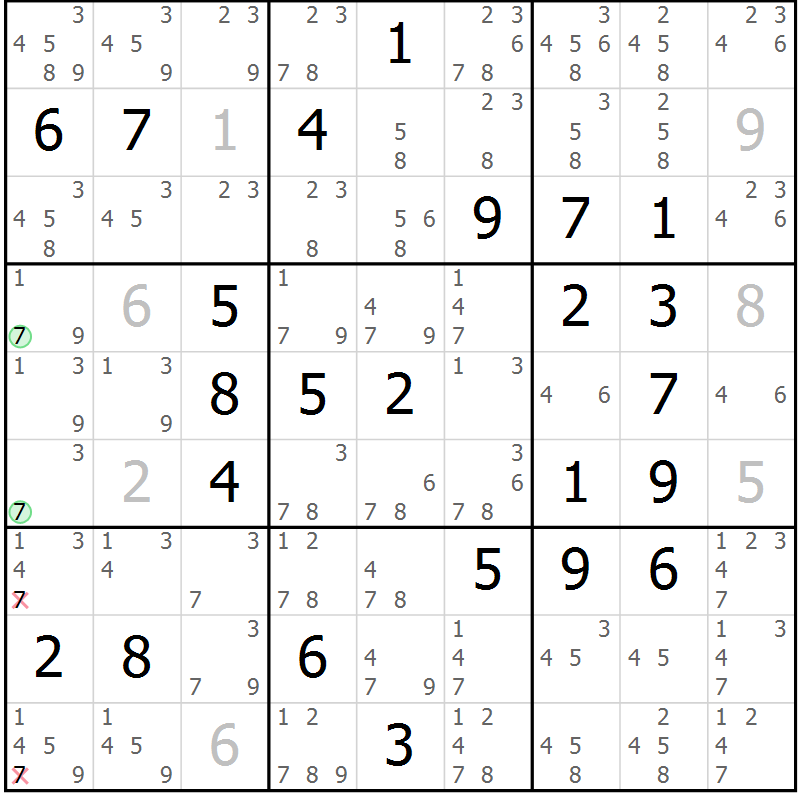 Position des candidats pour la solution de la Gr 67 page 70 du magazine de sudoku Maestro n° 103