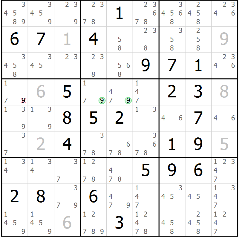 Position des candidats pour la solution de la Gr 67 page 70 du magazine de sudoku Maestro n° 103