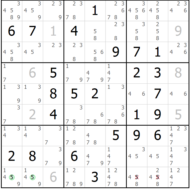 Position des candidats pour la solution de la Gr 67 page 70 du magazine de sudoku Maestro n° 103