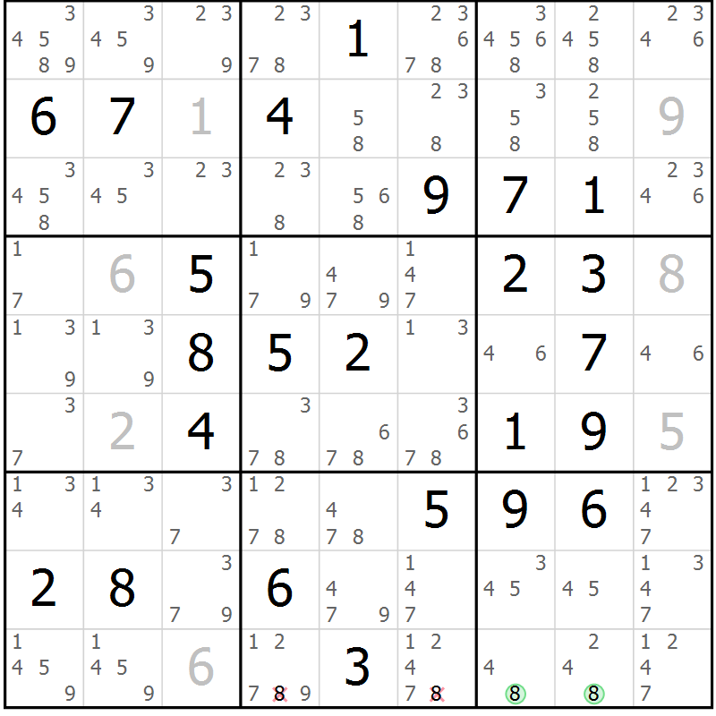 Position des candidats pour la solution de la Gr 67 page 70 du magazine de sudoku Maestro n° 103