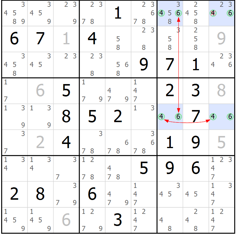 Position des candidats pour la solution de la Gr 67 page 70 du magazine de sudoku Maestro n° 103