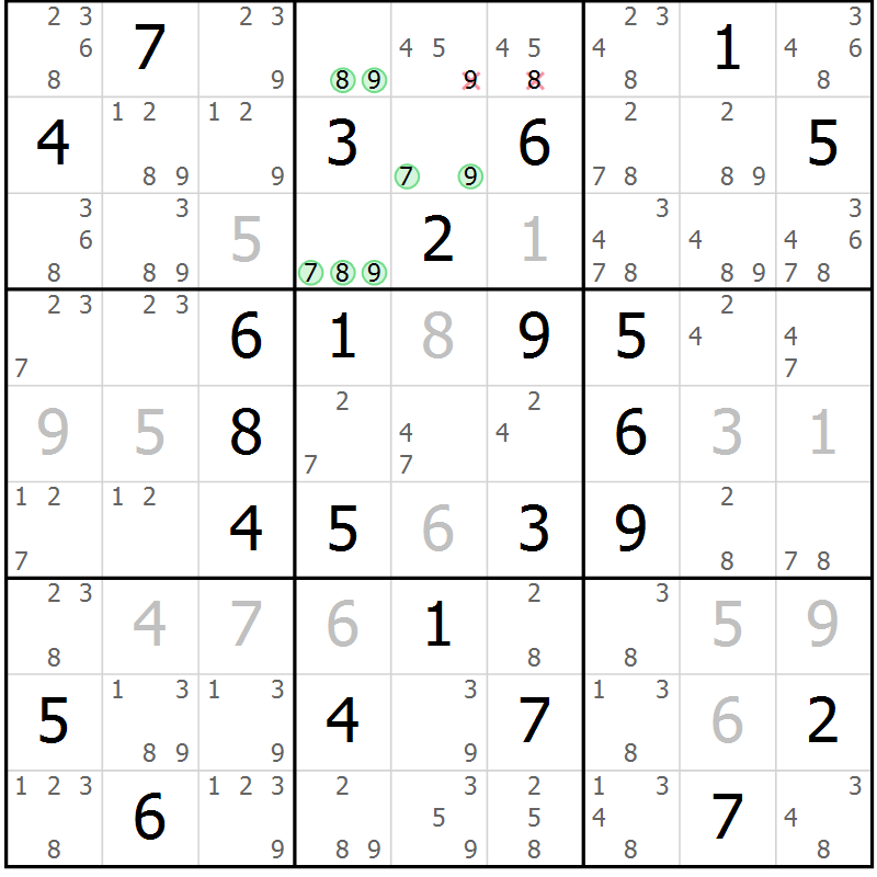 Position des candidats pour la solution de la Gr 68 page 71 du magazine de sudoku Maestro n° 103