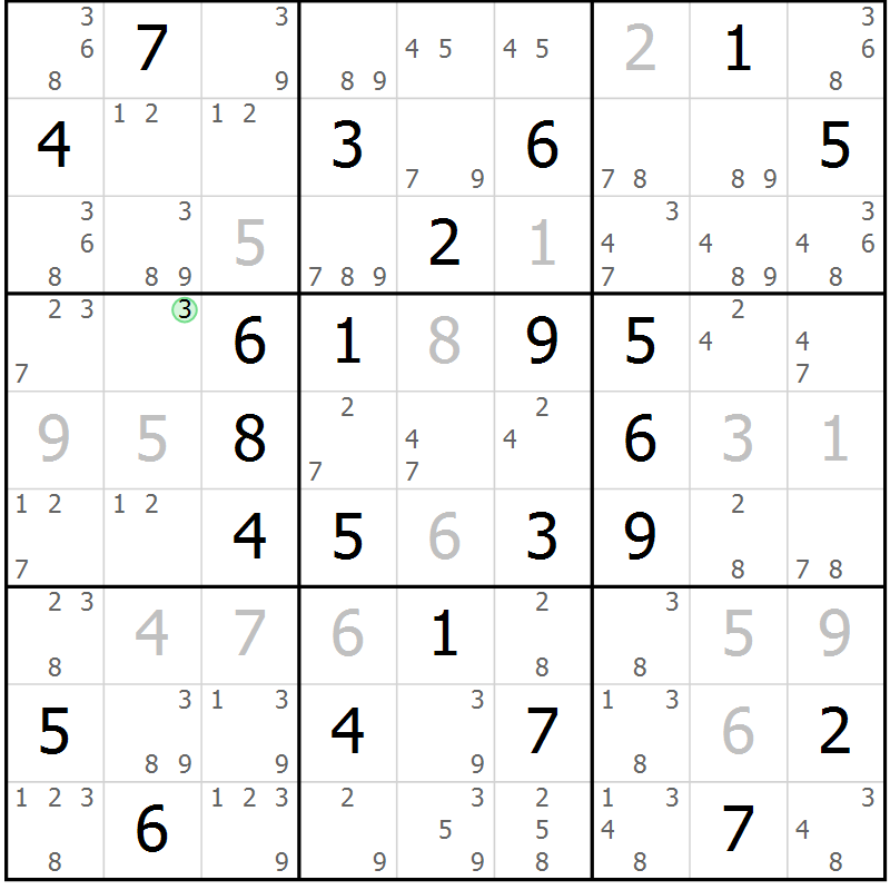 Position des candidats pour la solution de la Gr 68 page 71 du magazine de sudoku Maestro n° 103
