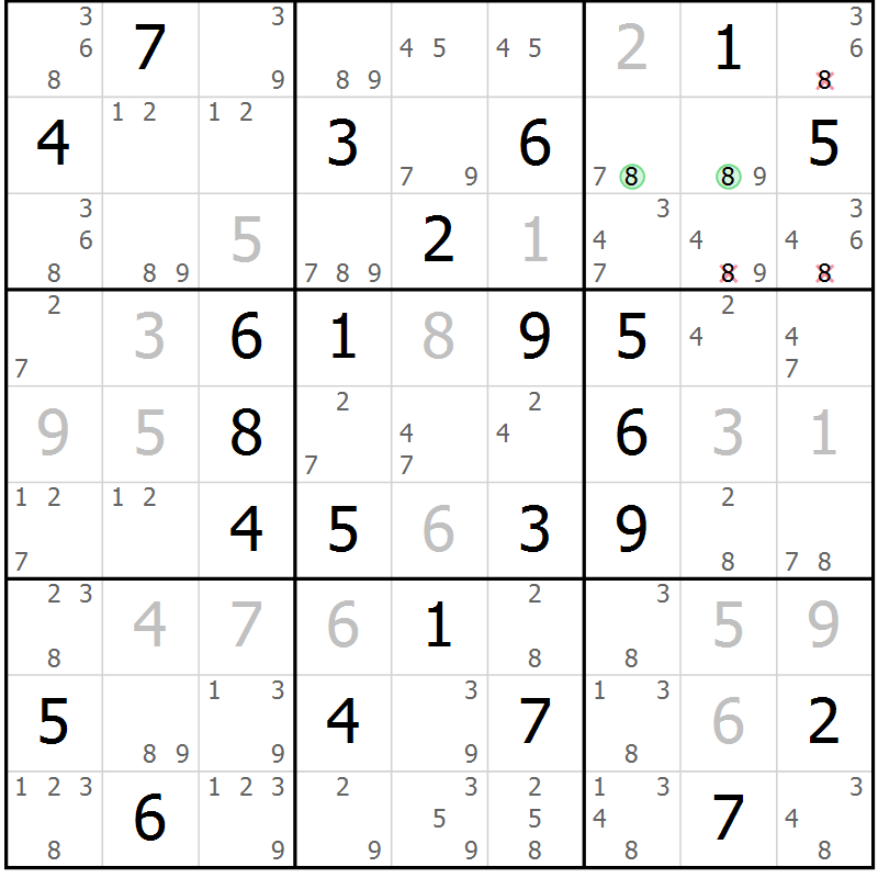 Position des candidats pour la solution de la Gr 68 page 71 du magazine de sudoku Maestro n° 103