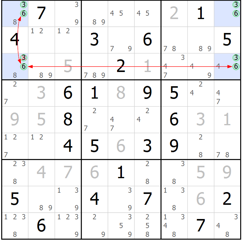 Position des candidats pour la solution de la Gr 68 page 71 du magazine de sudoku Maestro n° 103