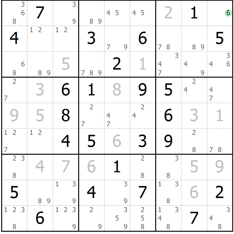 Position des candidats pour la solution de la Gr 68 page 71 du magazine de sudoku Maestro n° 103