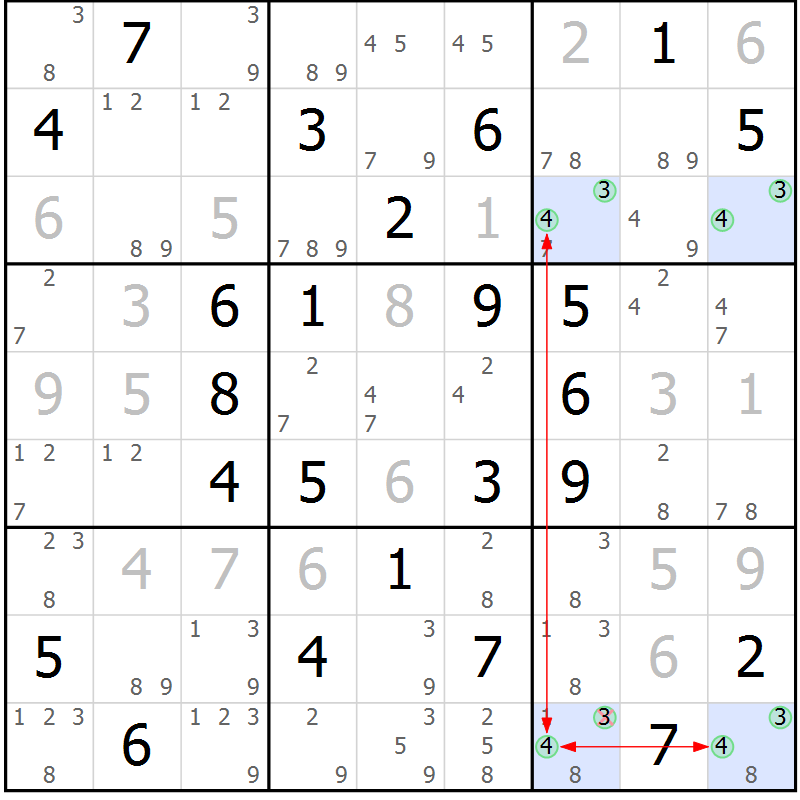 Position des candidats pour la solution de la Gr 68 page 71 du magazine de sudoku Maestro n° 103