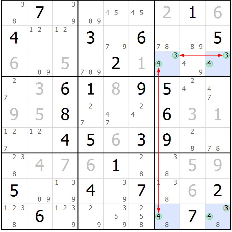 Position des candidats pour la solution de la Gr 68 page 71 du magazine de sudoku Maestro n° 103