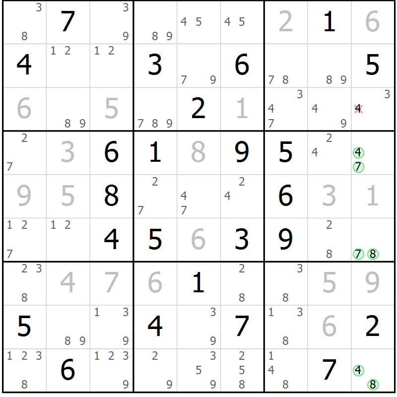 Position des candidats pour la solution de la Gr 68 page 71 du magazine de sudoku Maestro n° 103