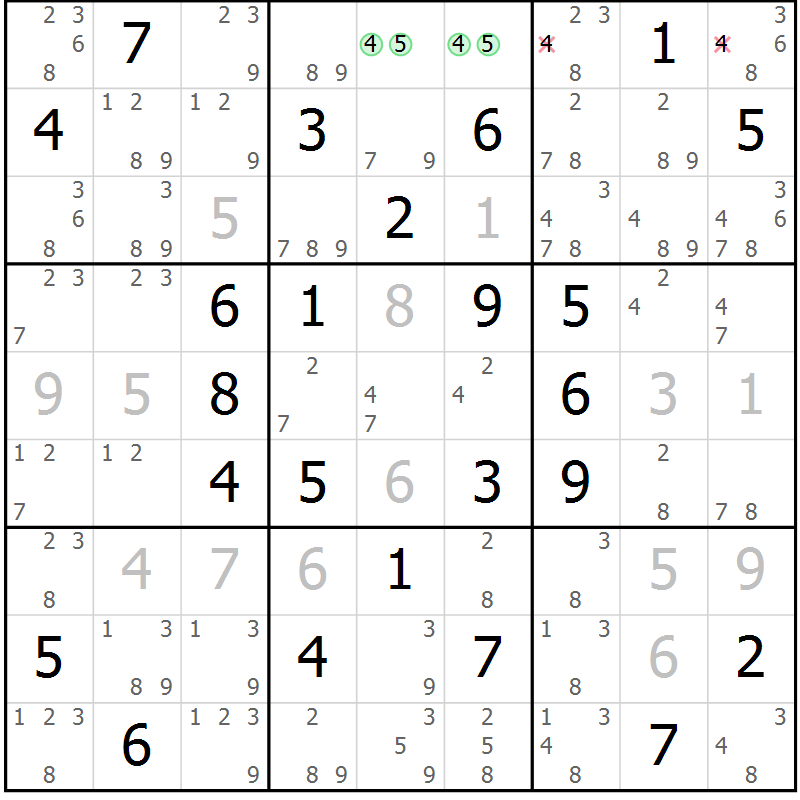 Position des candidats pour la solution de la Gr 68 page 71 du magazine de sudoku Maestro n° 103