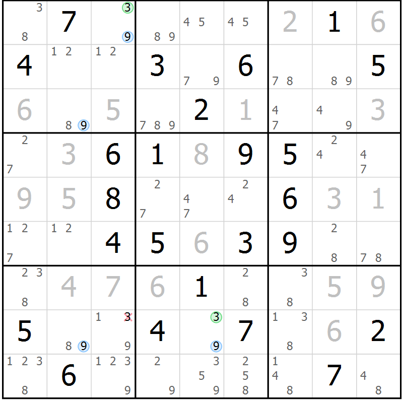 Position des candidats pour la solution de la Gr 68 page 71 du magazine de sudoku Maestro n° 103