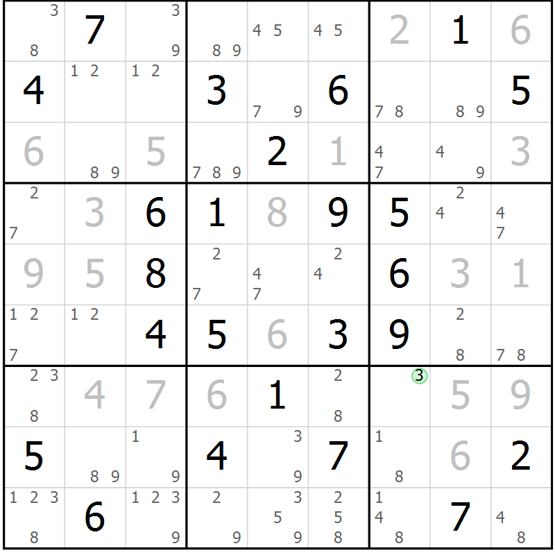 Position des candidats pour la solution de la Gr 68 page 71 du magazine de sudoku Maestro n° 103