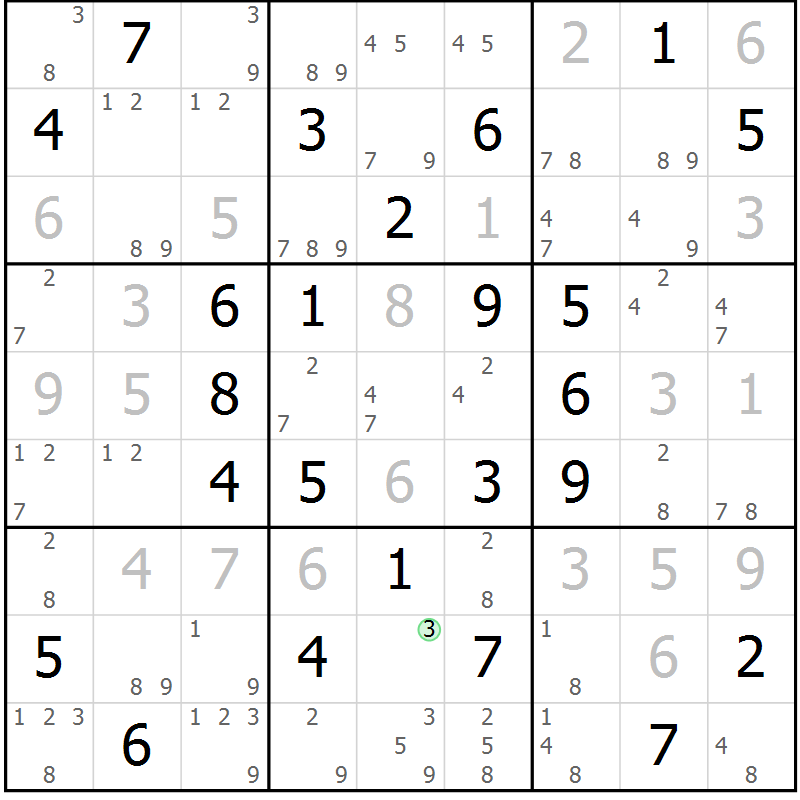 Position des candidats pour la solution de la Gr 68 page 71 du magazine de sudoku Maestro n° 103