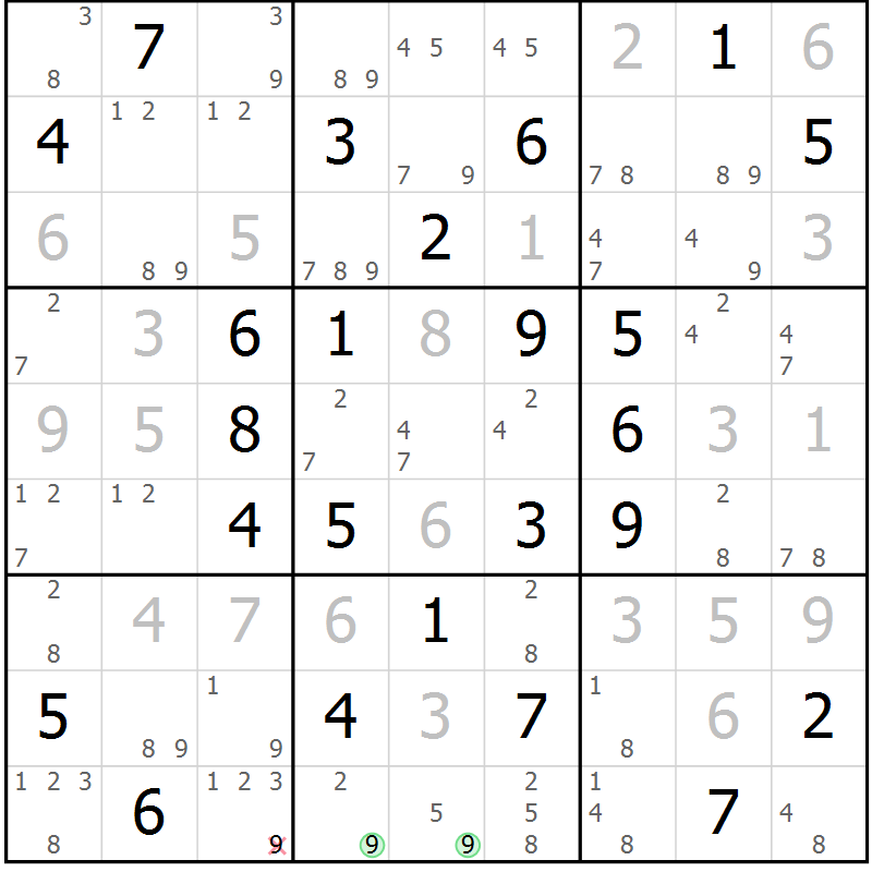 Position des candidats pour la solution de la Gr 68 page 71 du magazine de sudoku Maestro n° 103