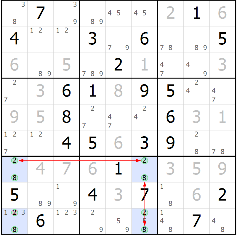 Position des candidats pour la solution de la Gr 68 page 71 du magazine de sudoku Maestro n° 103