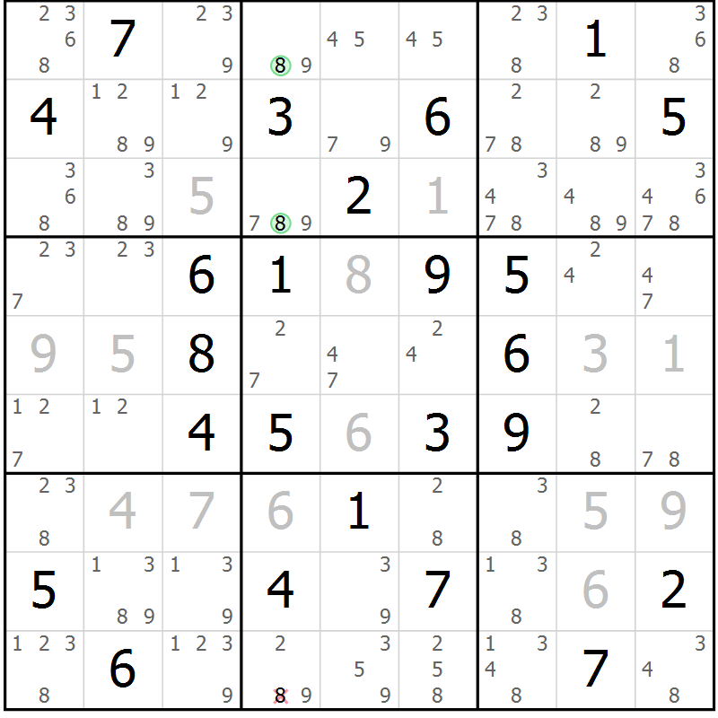Position des candidats pour la solution de la Gr 68 page 71 du magazine de sudoku Maestro n° 103