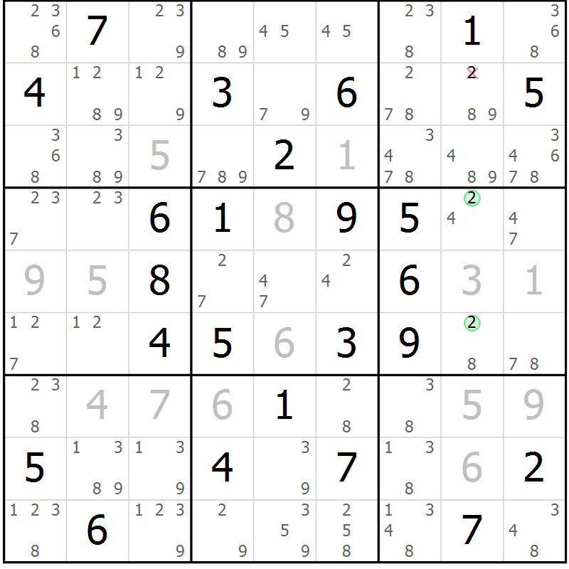 Position des candidats pour la solution de la Gr 68 page 71 du magazine de sudoku Maestro n° 103