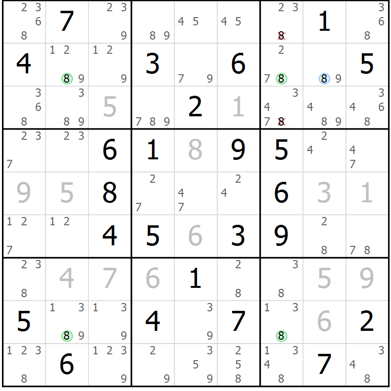 Position des candidats pour la solution de la Gr 68 page 71 du magazine de sudoku Maestro n° 103