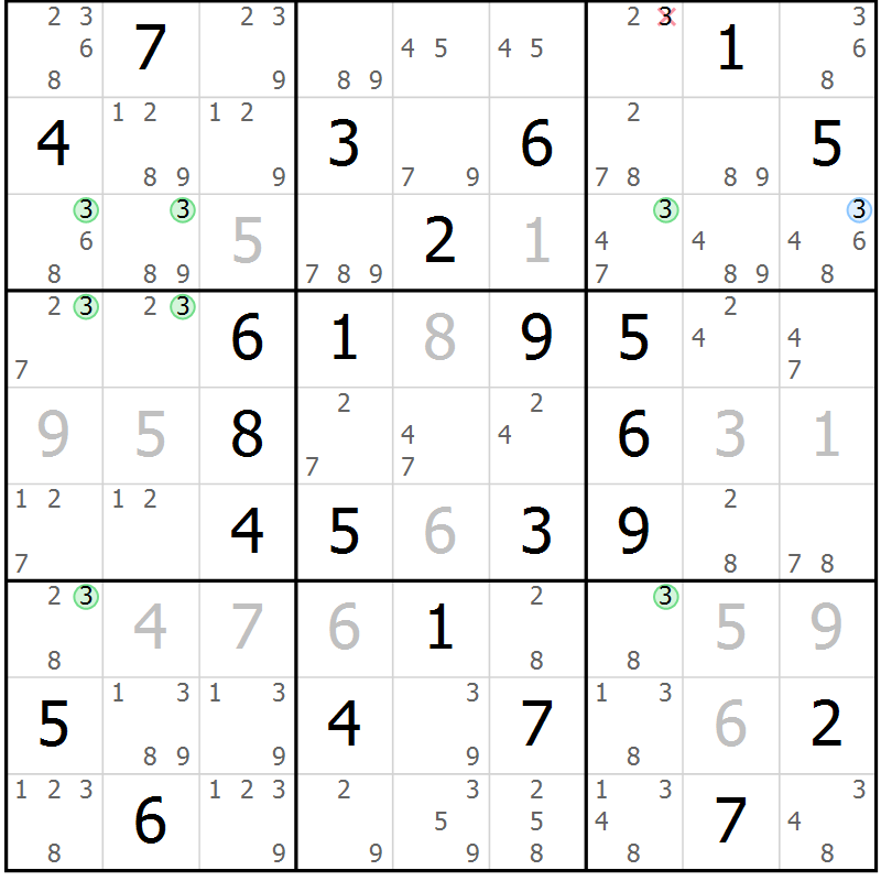 Position des candidats pour la solution de la Gr 68 page 71 du magazine de sudoku Maestro n° 103