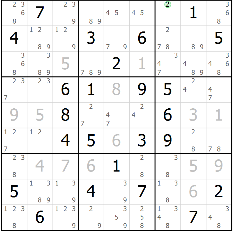Position des candidats pour la solution de la Gr 68 page 71 du magazine de sudoku Maestro n° 103