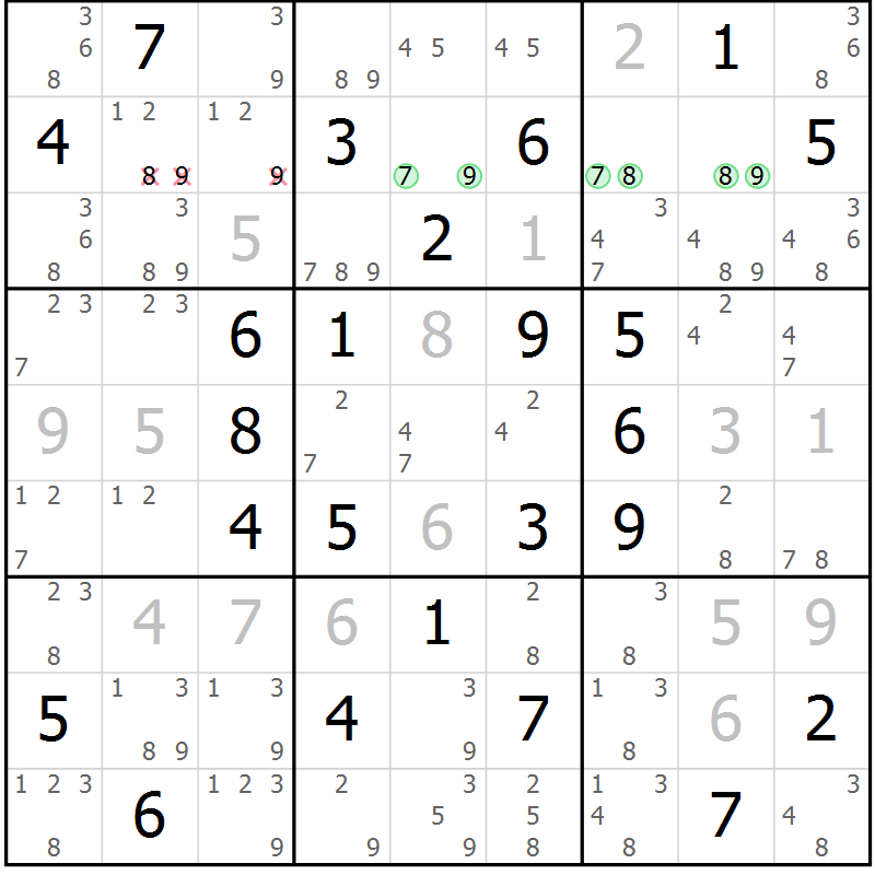 Position des candidats pour la solution de la Gr 68 page 71 du magazine de sudoku Maestro n° 103