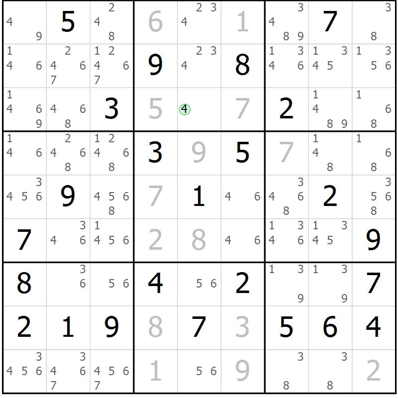 Position des candidats pour la solution de la Gr 69 page 72 du magazine de sudoku Maestro n° 103