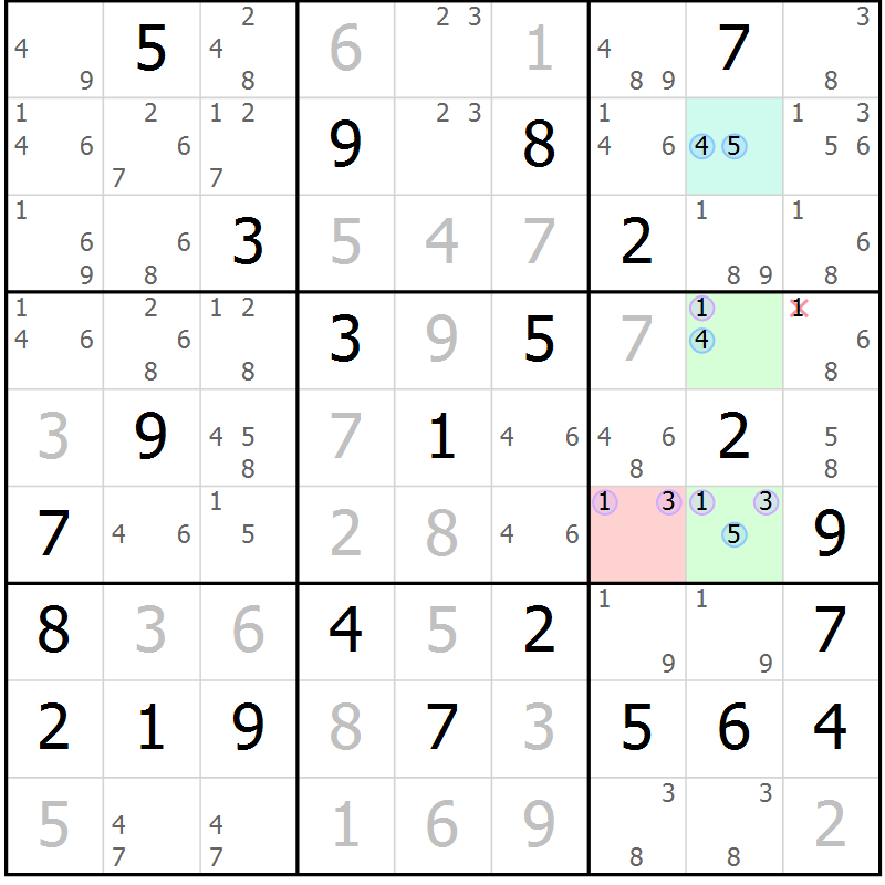 Position des candidats pour la solution de la Gr 69 page 72 du magazine de sudoku Maestro n° 103