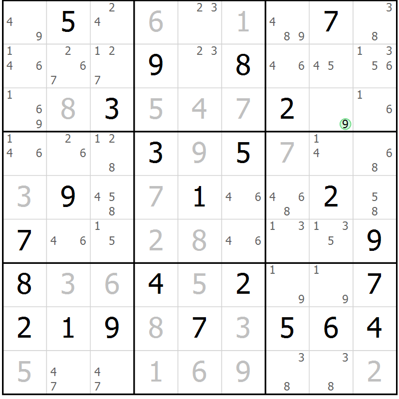 Position des candidats pour la solution de la Gr 69 page 72 du magazine de sudoku Maestro n° 103