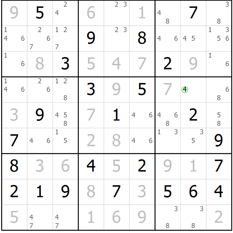 Position des candidats pour la solution de la Gr 69 page 72 du magazine de sudoku Maestro n° 103