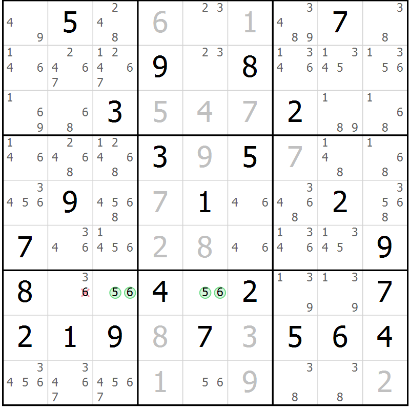 Position des candidats pour la solution de la Gr 69 page 72 du magazine de sudoku Maestro n° 103