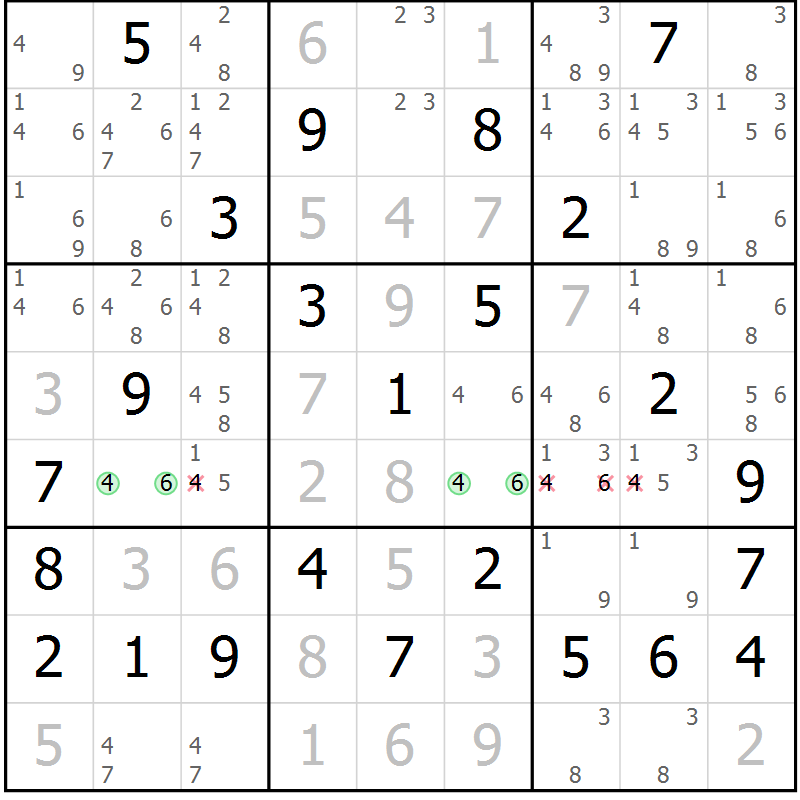 Position des candidats pour la solution de la Gr 69 page 72 du magazine de sudoku Maestro n° 103