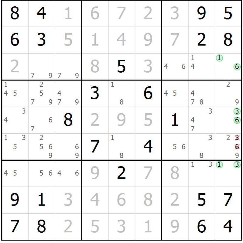 Position des candidats pour la solution de la Gr 7 page 10 du magazine de sudoku Maestro n° 103