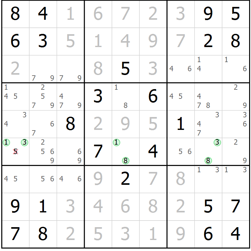 Position des candidats pour la solution de la Gr 7 page 10 du magazine de sudoku Maestro n° 103