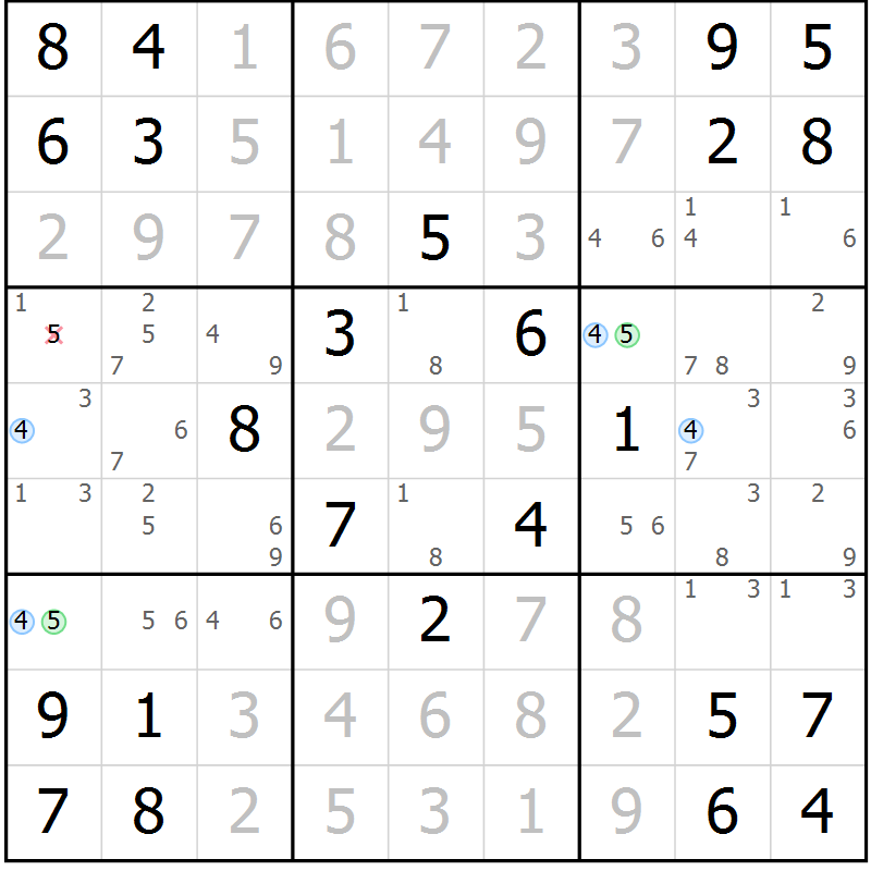 Position des candidats pour la solution de la Gr 7 page 10 du magazine de sudoku Maestro n° 103