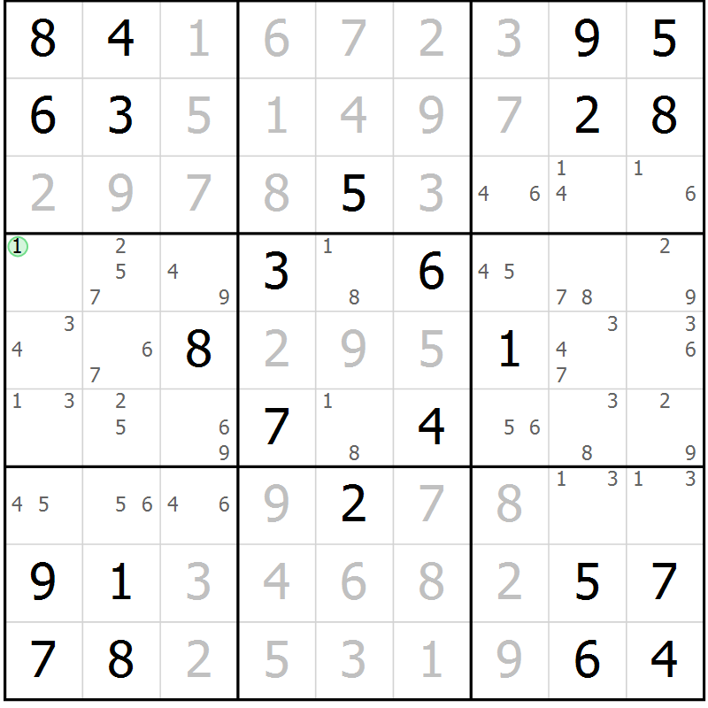 Position des candidats pour la solution de la Gr 7 page 10 du magazine de sudoku Maestro n° 103