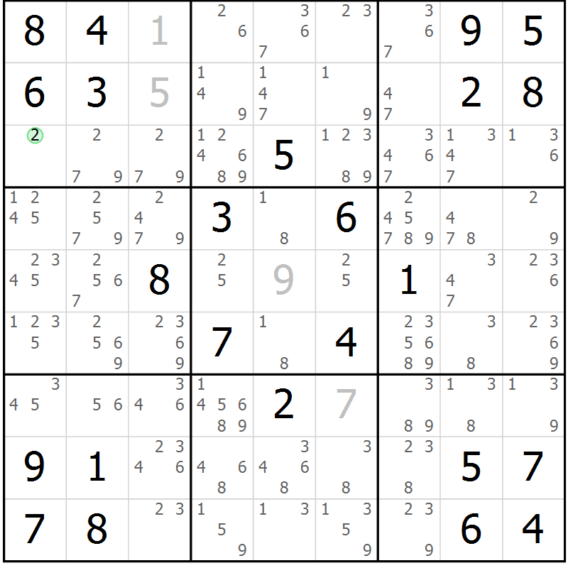 Position des candidats pour la solution de la Gr 7 page 10 du magazine de sudoku Maestro n° 103