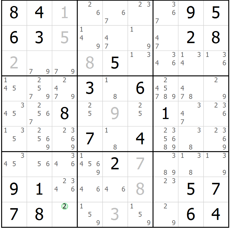 Position des candidats pour la solution de la Gr 7 page 10 du magazine de sudoku Maestro n° 103