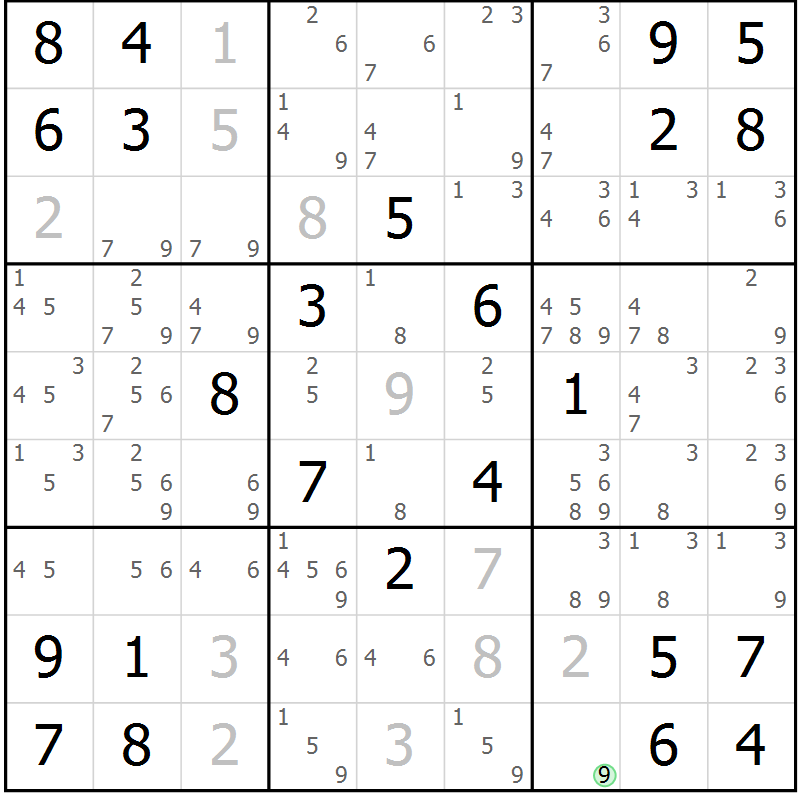 Position des candidats pour la solution de la Gr 7 page 10 du magazine de sudoku Maestro n° 103